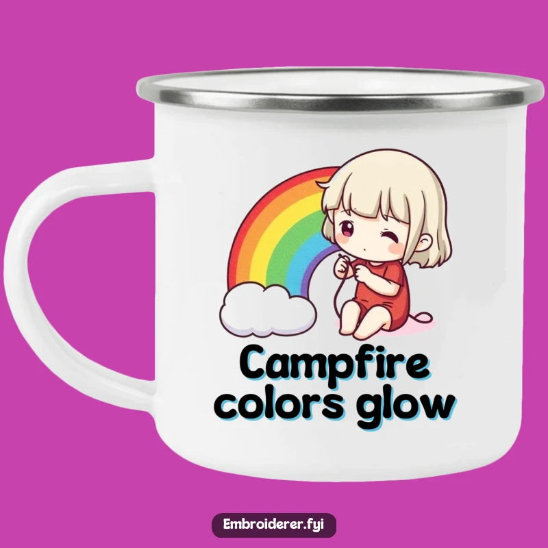 Funny Stitching Rainbow Camping Mug: Durable Craft Art Enamel Cup, Vibrant Outdoor Gift