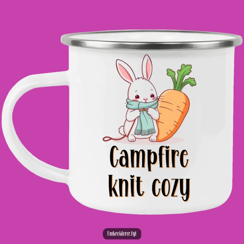 Funny Rabbit Knitting Carrot Scarf Camping Mug: Your Cozy Companion for Outdoor Crafts