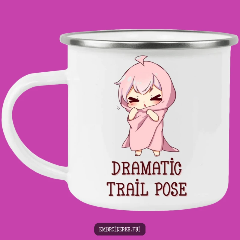 Funny Dramatic Pose Camping Mug: Silly Fabric Character for Outdoors