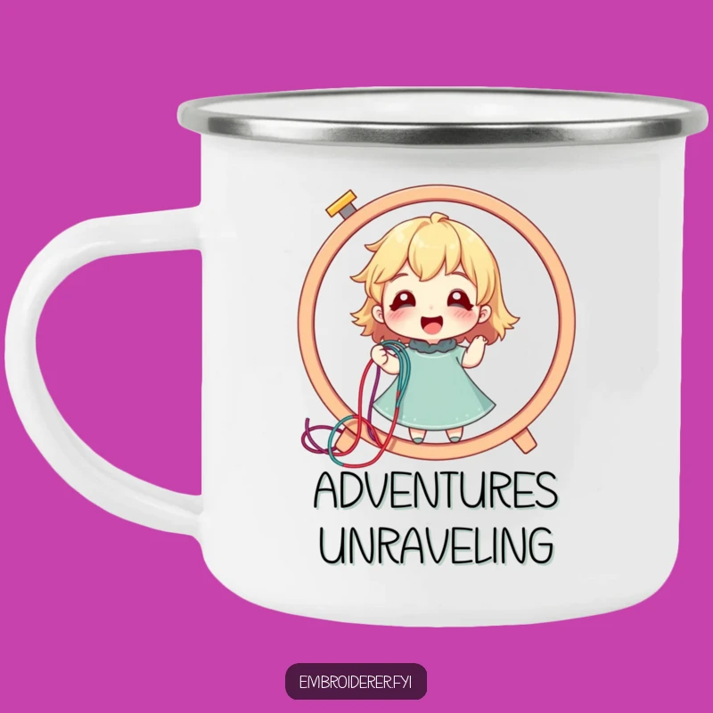 Funny Stitcher Camping Mug: Joyful Thread Puller Mug, Outdoor Crafter Gift