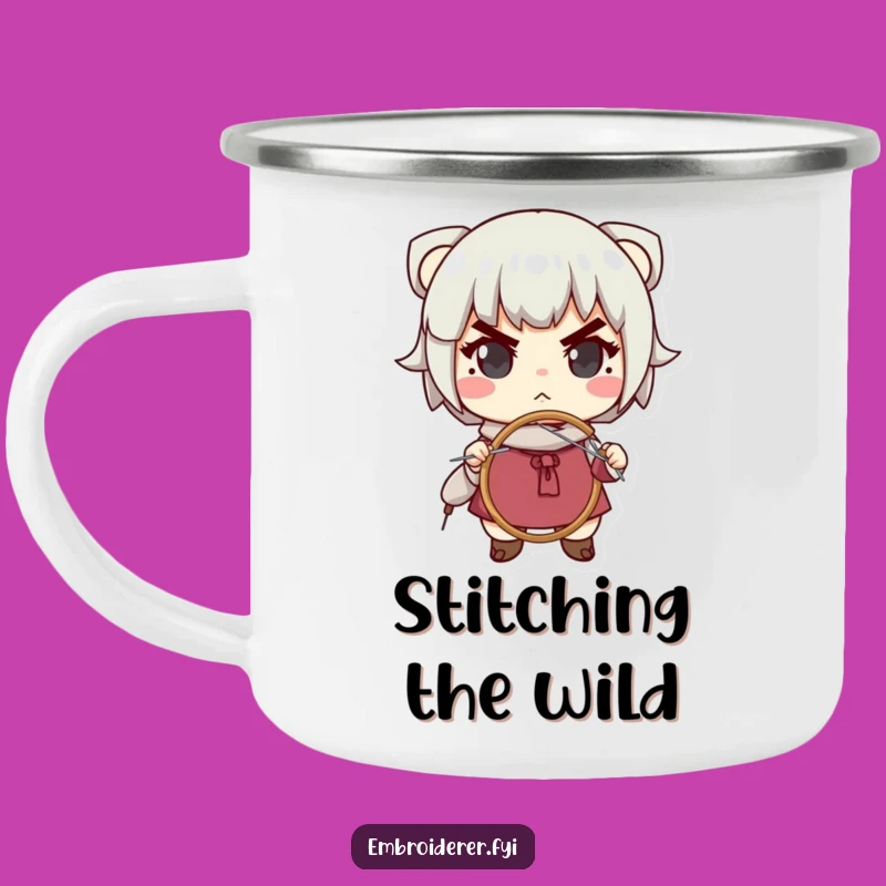 Funny Determined Stitcher Camping Mug: Enjoy Hot Drinks with Hilarious Crafty Vibes