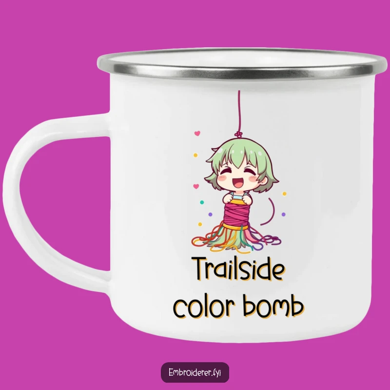 Funny Thread Cascade Camping Mug: Colorful Companion for Your Adventures