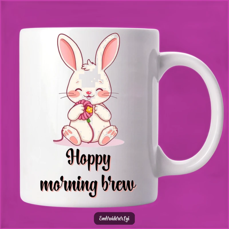 Funny Rabbit Embroidery Mug: Cheerful Crafting Humor for Garden Lovers!