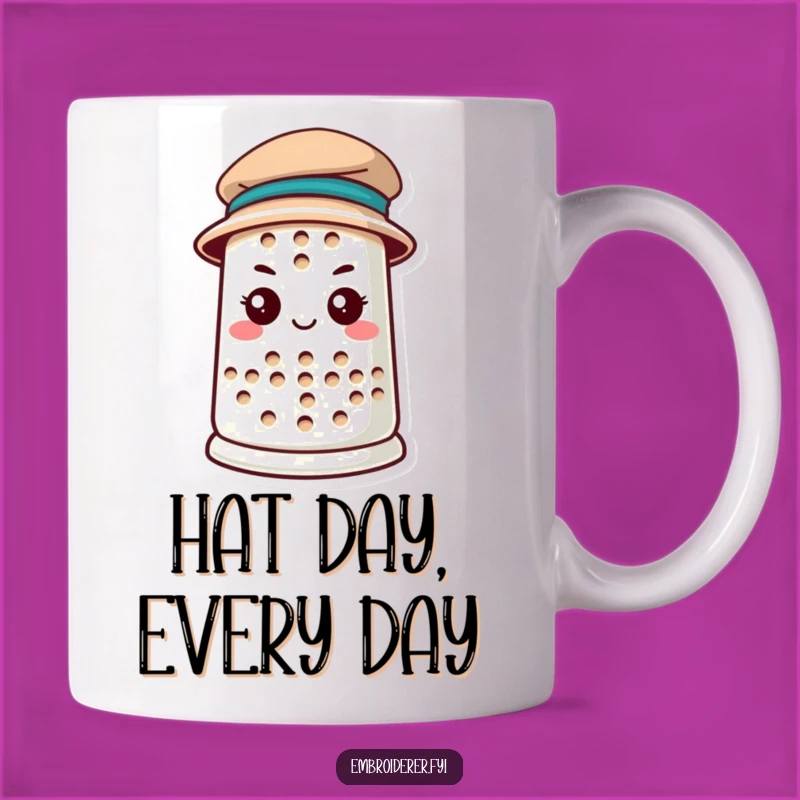 Funny Determined Thimble Hat Mug: Inspirational Gift for Crafters