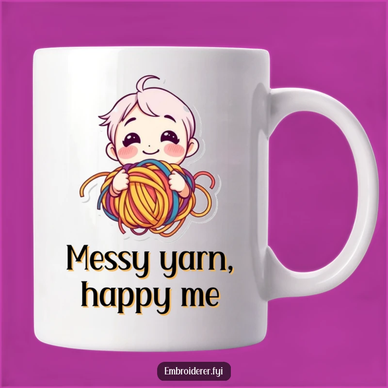 Funny Yarn Lover Mug - Tangled Happiness Character, Perfect Knitting Gift