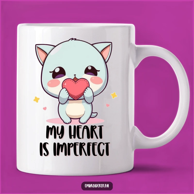 Funny Wonky Heart Mug: Adorable Embroidered Design, Perfect Funny Gift for Lovers