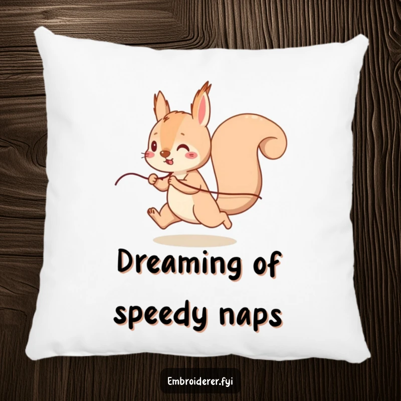 Funny Squirrel Thread Pillow, a playful squirrel running with thread, soft and humorous decorative cushion.
