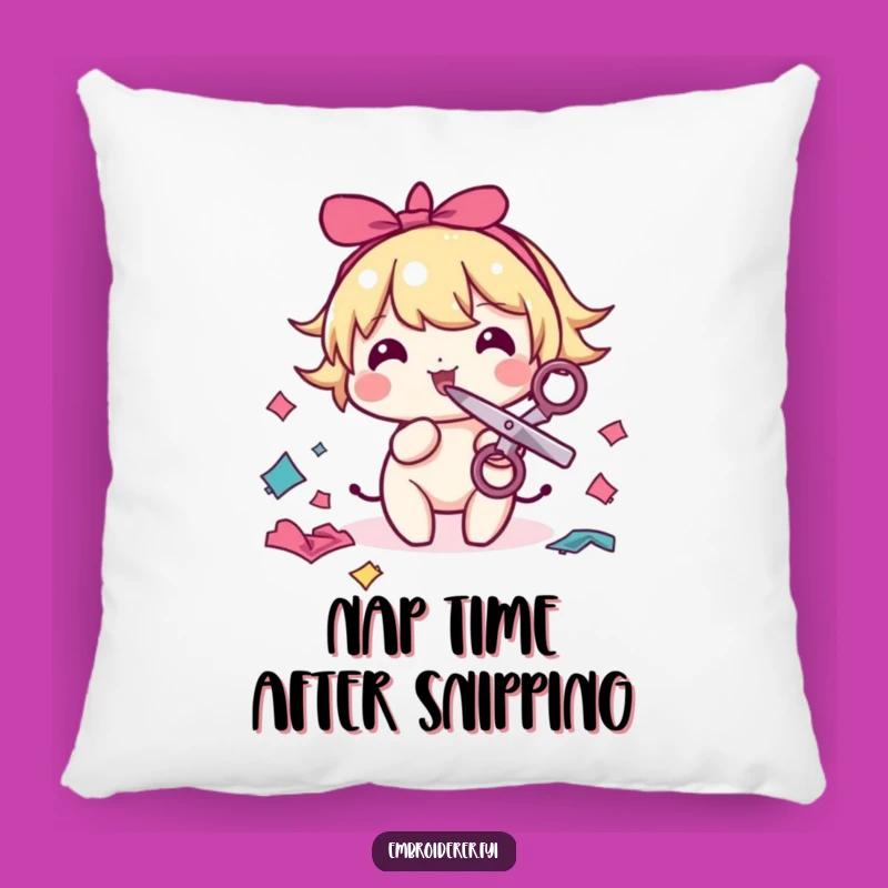 Funny Sewing Pillow: Cozy Comfort with a Fabric Snipping Character, Cute Gift