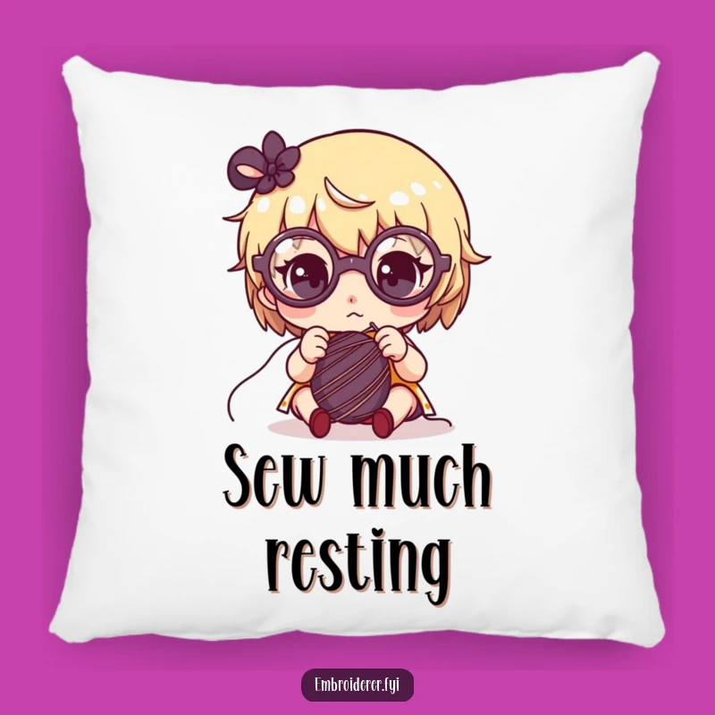 Funny Focused Crafter Pillow: Cute Glasses Character Sewing Accent