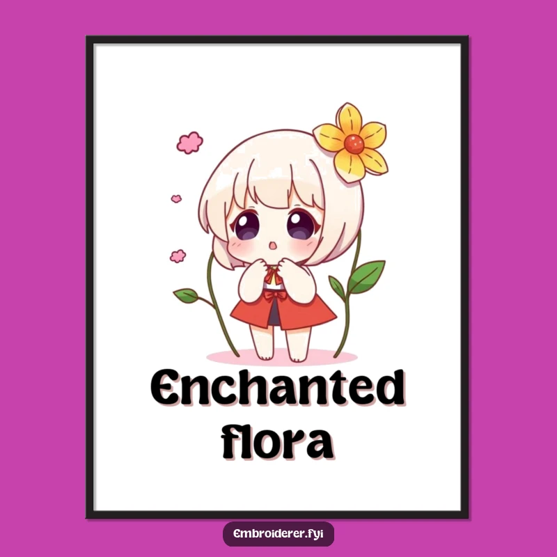 Funny Surprise Flower Digital Print: Enchanting Wall Art with Magical Embroidery