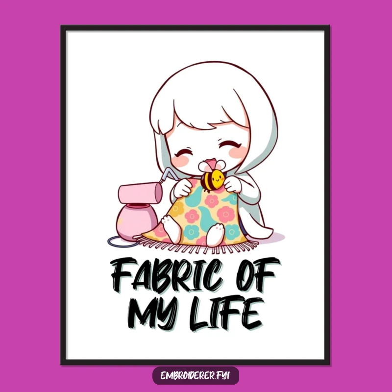 Funny Sewing Bee Digital Art: Character's Crafty Creation, Printable Humor for Walls