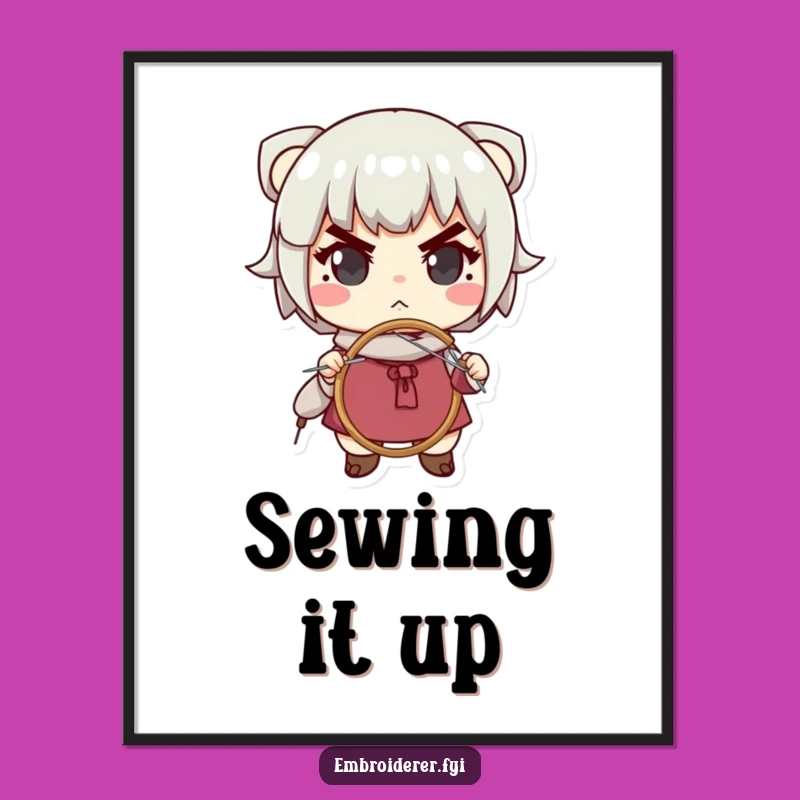 Funny Determined Stitcher Digital Print: Hilarious Wall Art for Craft Lovers