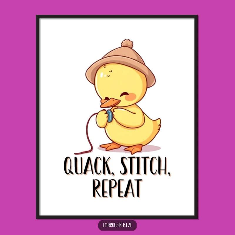 Funny Duck Sewing Button Digital Art Print: Whimsical Decor for Your Walls