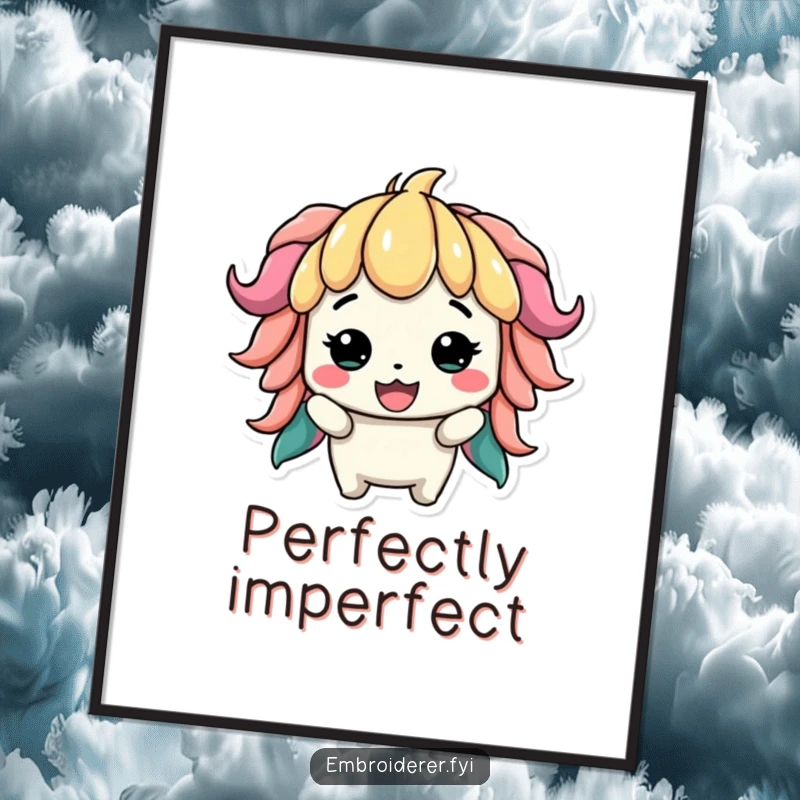 Funny digital art print of a proud character displaying a slightly lopsided but colorful creation, perfect for inspiring craft room decor.