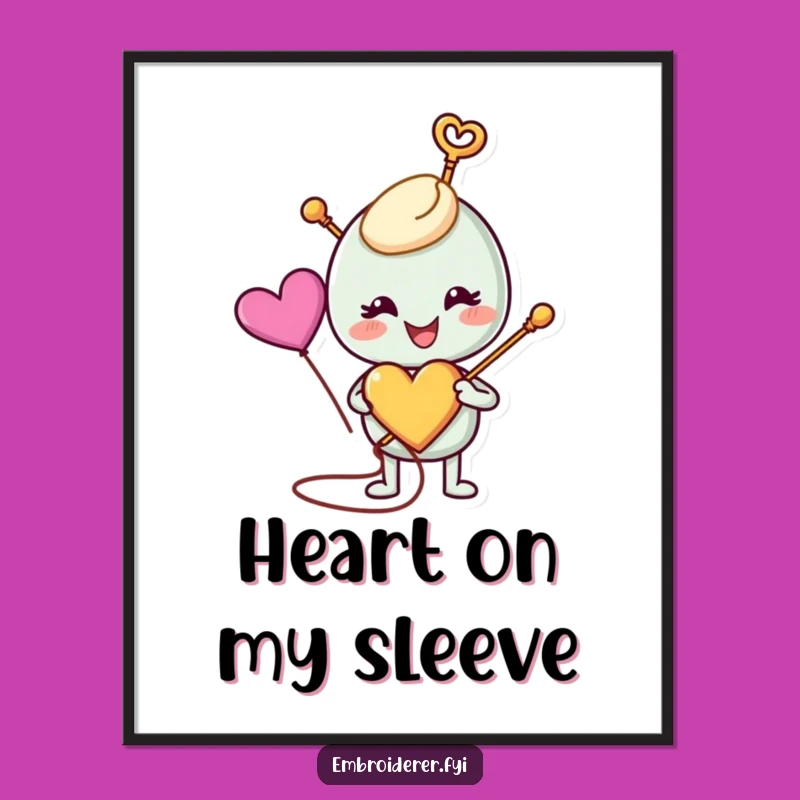 Funny Needle Heart Digital Art Print: Crafty Decor for a Sweet Gift