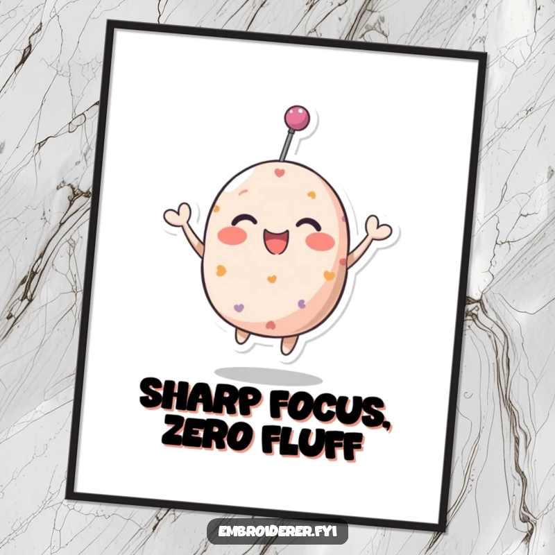 Funny pincushion digital art print of a character bouncing with glee, offering instant vibrant wall decor.