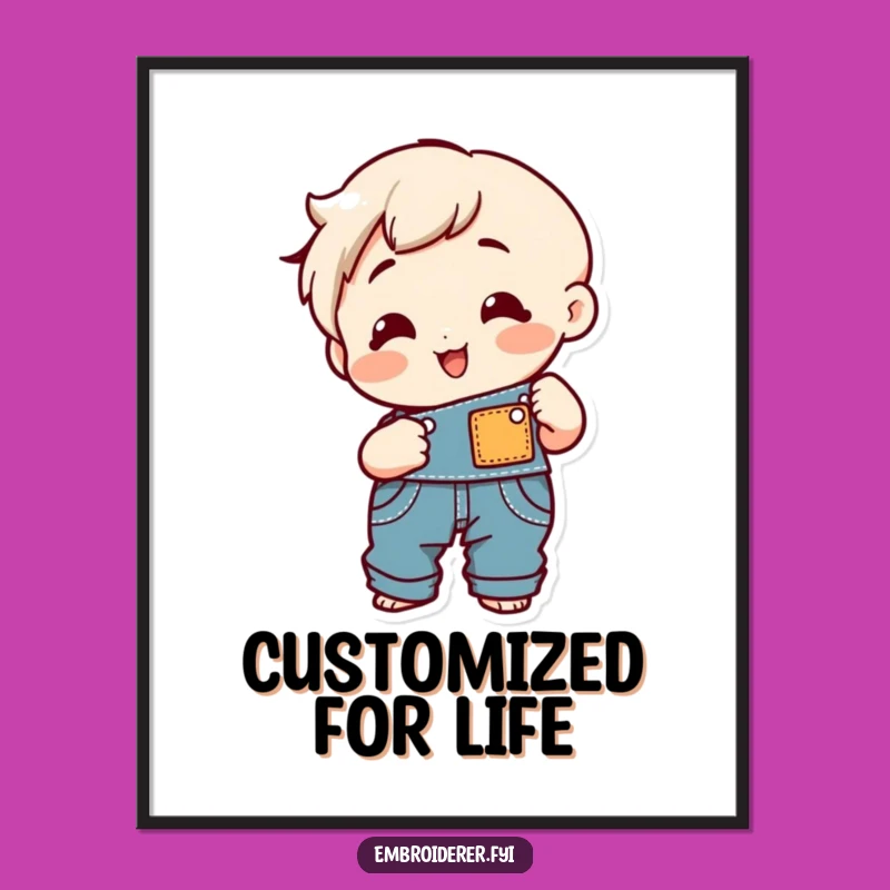 Funny Sewing Overalls Digital Art: Cheerful Character Patch Print Gift