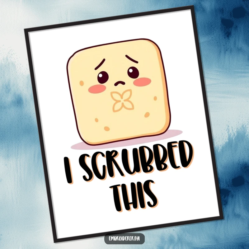 Funny digital art print of a confused bar of soap accidentally carving a tiny pattern into its own surface.