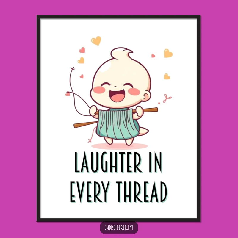 Funny Sewing Digital Art: Cheerful Laughing Stitcher's Speed Wall Art