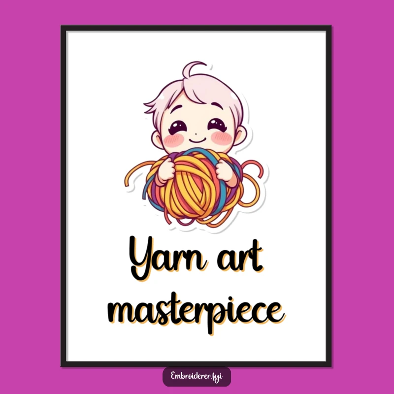 Funny Yarn Lover Digital Art - Tangled Happiness Character Print, Instant Knitting Gift