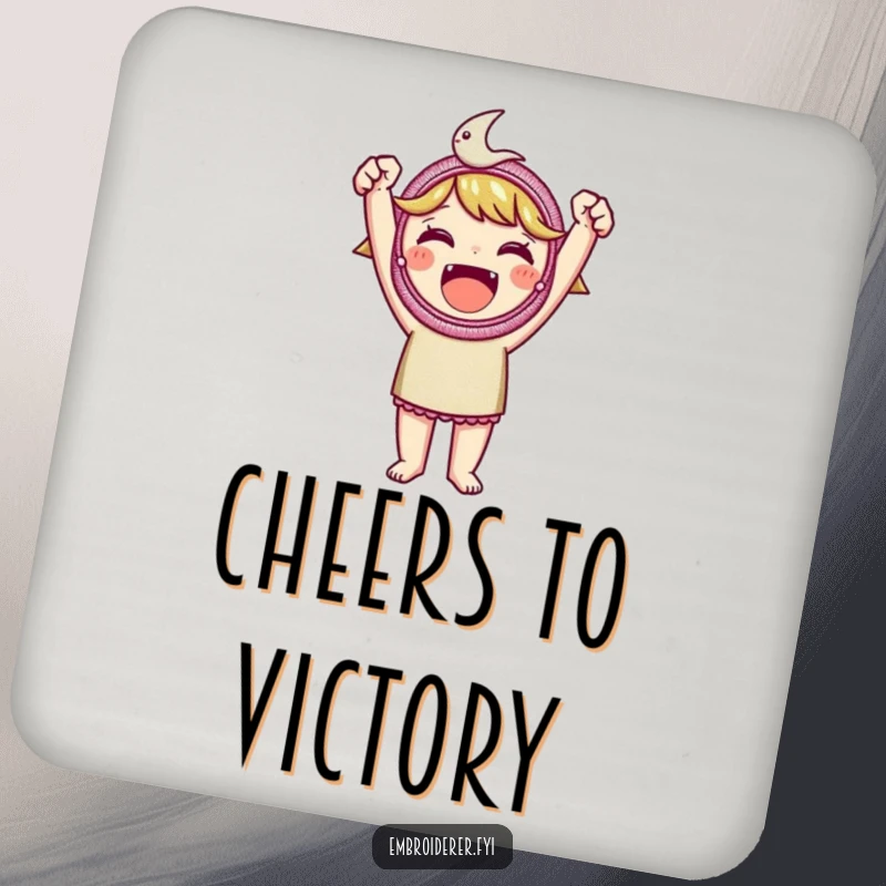 Funny embroidered patch drink coasters, showing a character holding a beautiful embroidered patch, adding proud crafting decor.