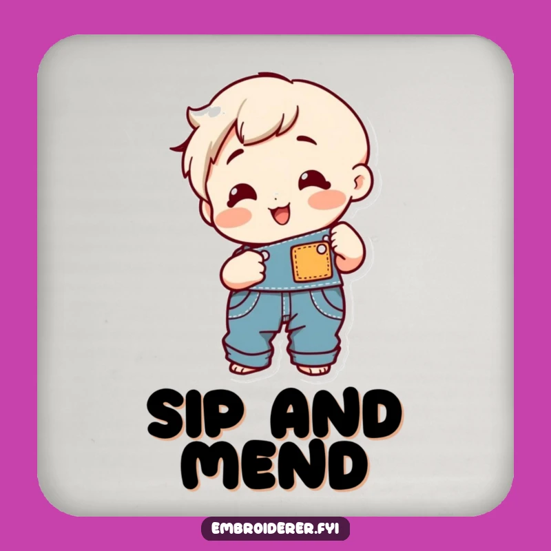 Funny Sewing Overalls Drink Coaster: Cheerful Patch Maker Table Protector Gift