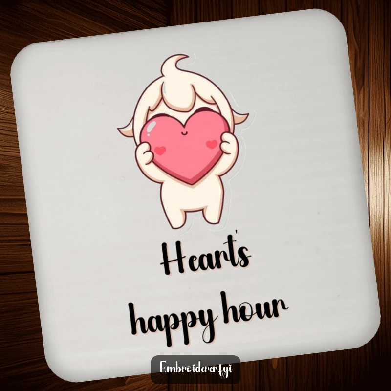 Funny Coaster: A character proudly displays a tiny, perfectly stitched, smiling heart, adding charm to any surface.