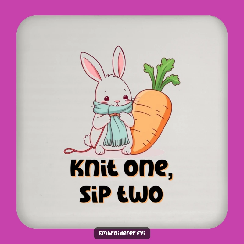 Funny Rabbit Knitting Carrot Scarf Drink Coaster: Protect Surfaces With Whimsical Art