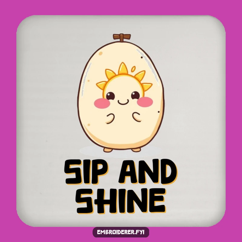 Funny Happy Potato Sun Coaster: Protect Surfaces With Cheerful Embroidery