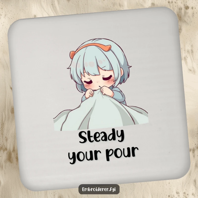 Funny Coasters: A character concentrating intently while guiding a needle through fabric, adding a touch of sewing artistry to surfaces.