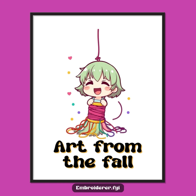 Funny Thread Cascade Poster: Giggling Character's Colorful Wall Art