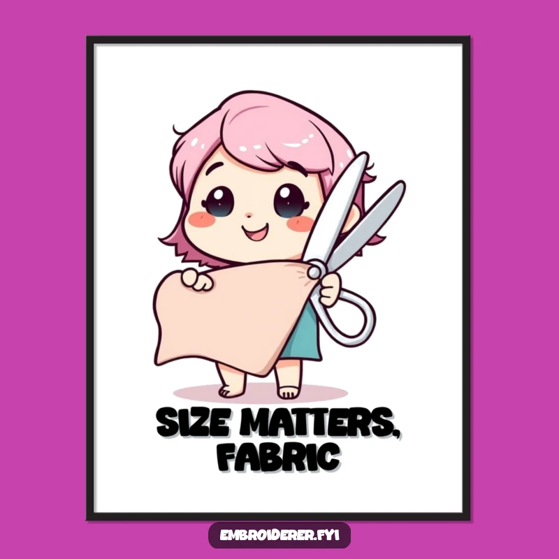 Funny Fabric Cutter Poster: Happy Character's Giant Scissors Art