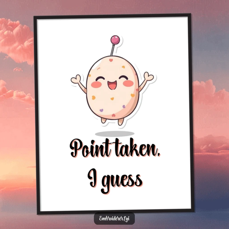 Funny pincushion poster displaying a vibrant artwork of a character bouncing with infectious glee.