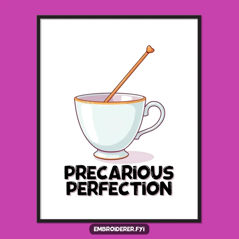 Funny Teacup's Balancing Act Poster: Hilarious Wall Art for a Quirky Home Decor