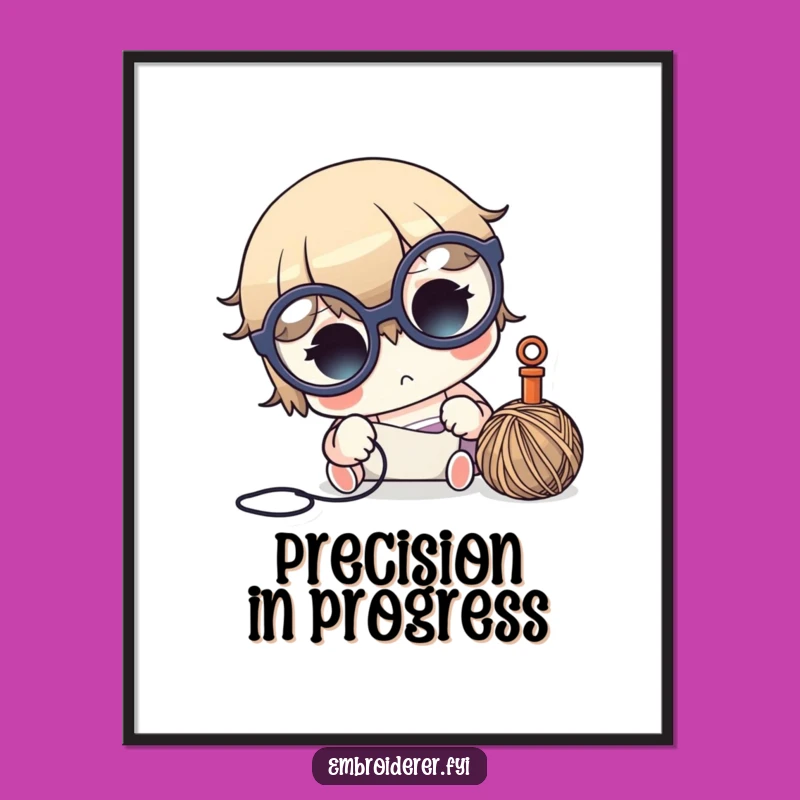 Funny Crafter Poster - Focused Glasses Character, Wall Art Sewing Gift