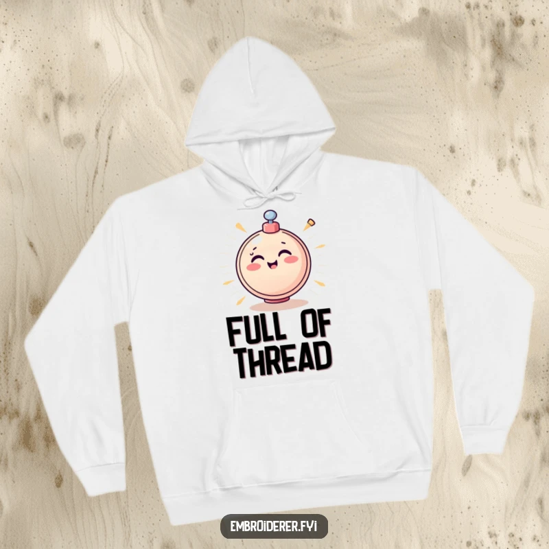 Funny Bobbin Hoodie featuring a cheerful bobbin spinning rapidly, bringing cozy energy and sewing excitement.
