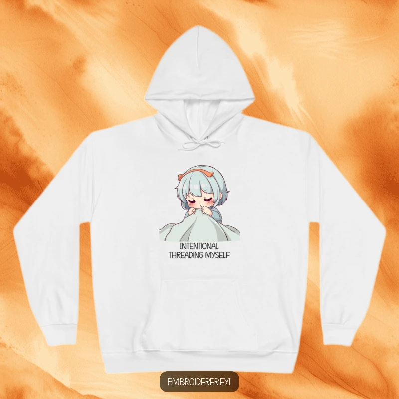 Funny Hoodie: A character concentrating deeply while their needle pierces fabric, capturing the essence of dedicated craftsmanship.
