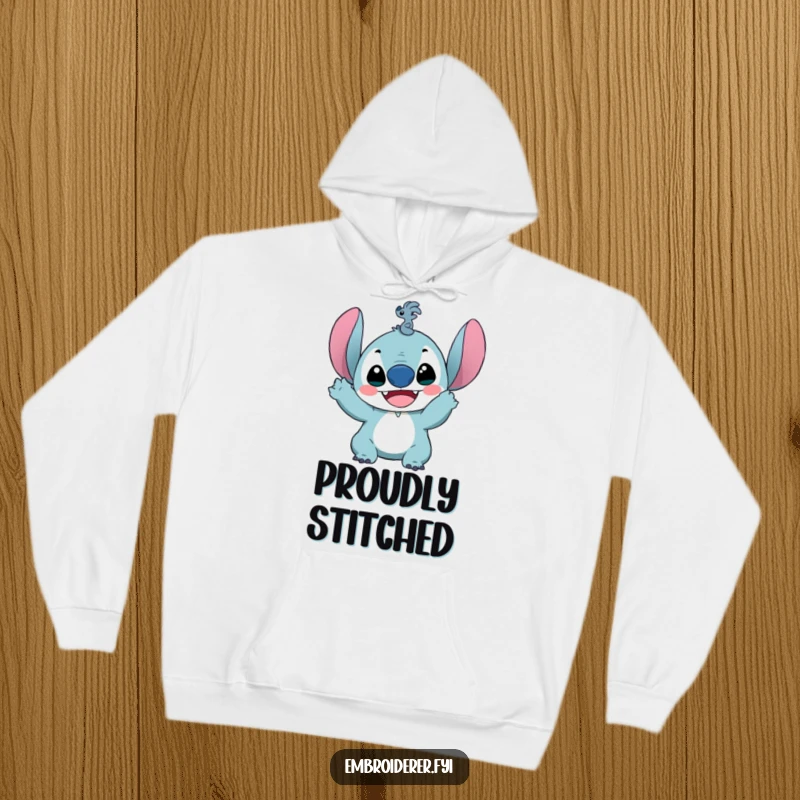 Funny hoodie featuring a delighted character holding up a ridiculously small stitch, perfect for cozy crafting sessions and celebrating sewing.