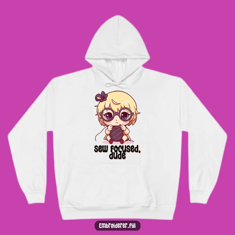 Funny Focused Crafter Hoodie: Cozy Glasses Character Sewing Apparel