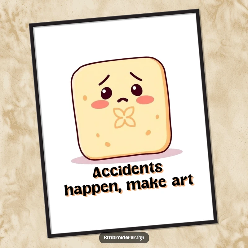 Funny free printable wall art showing a confused bar of soap accidentally carving a delicate pattern into its own surface, adding quirky decor.