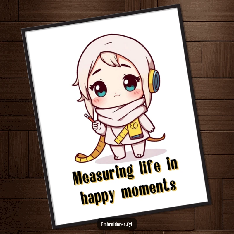Funny Free Printable Wall Art: Character wearing a measuring tape scarf looks amazed by a creation.