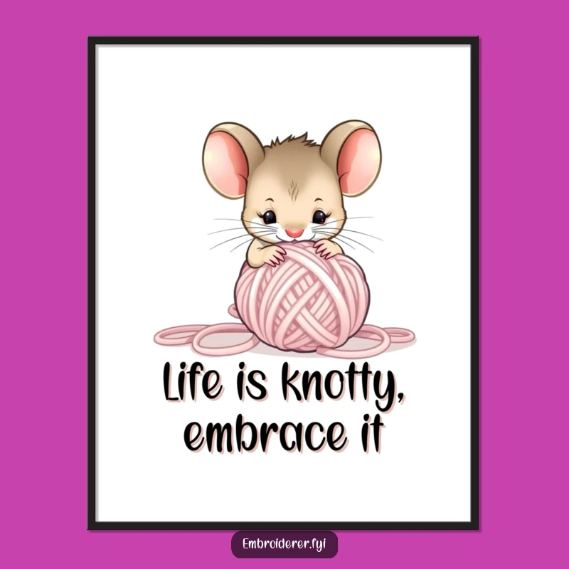 Free Printable Wall Art: Curious Mouse & Yarn Ball, Humorous Downloadable Decor