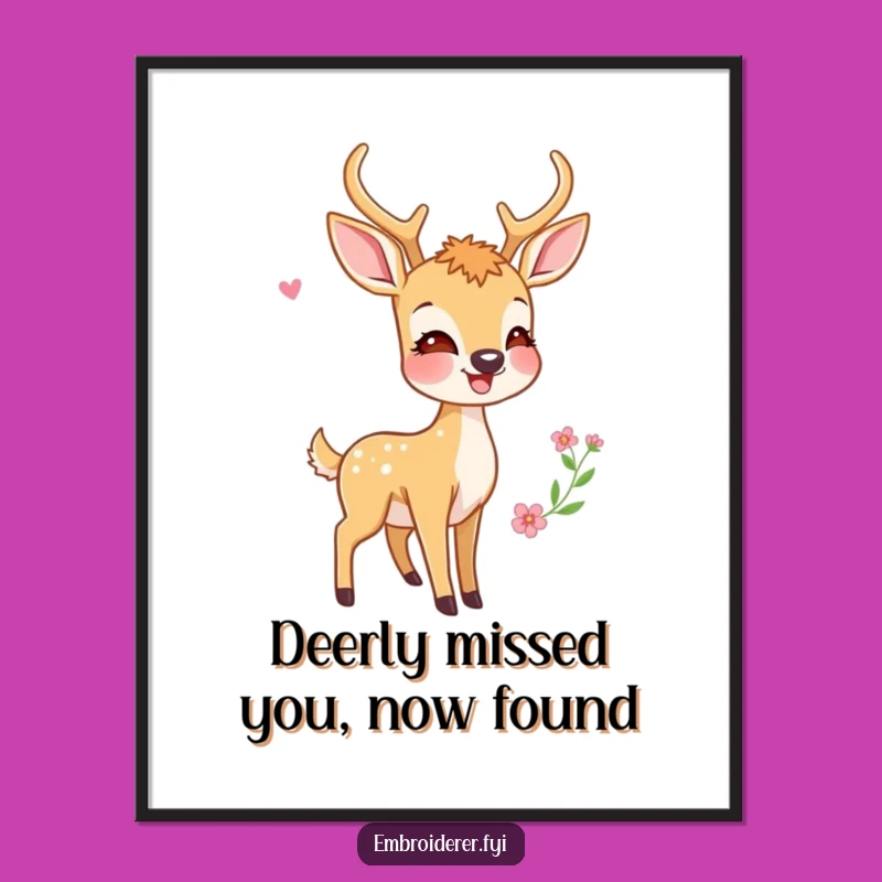 Free Printable Wall Art: Joyful Deer Embroidery - Funny Downloadable Decor Gift!