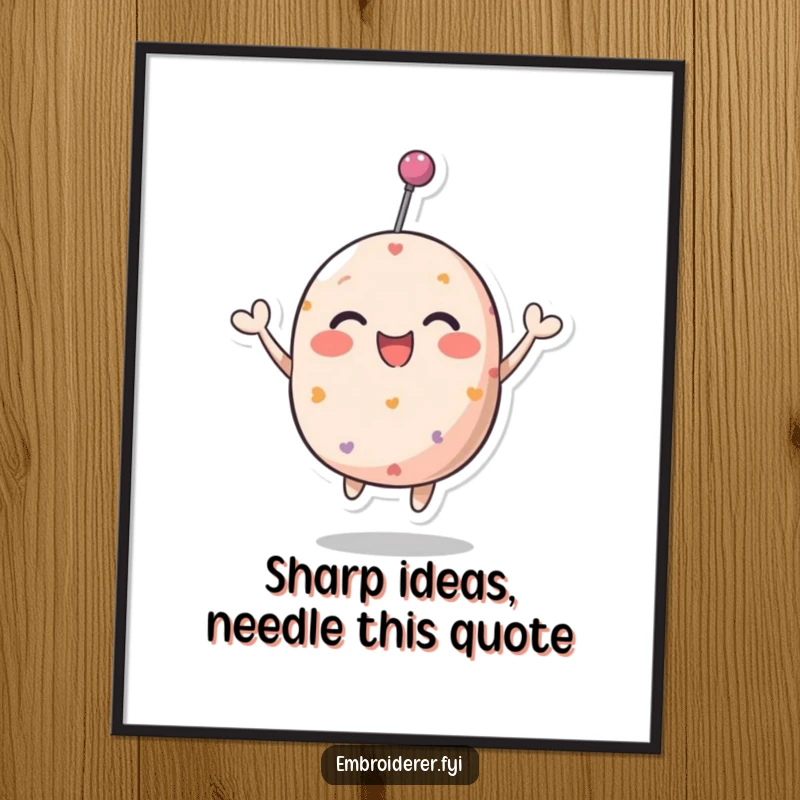 Funny Free Printable Wall Art: A playful pincushion character bouncing with pure glee, bringing cheer to any room.