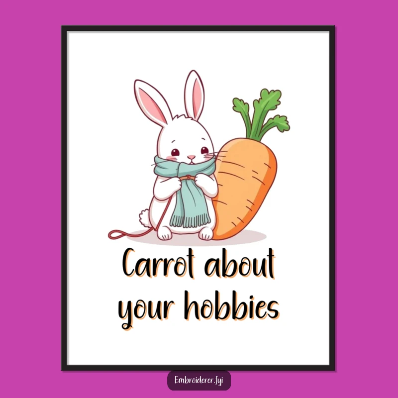 Funny Free Printable Wall Art: Rabbit Knitting for Carrot, Whimsical Downloadable Decor