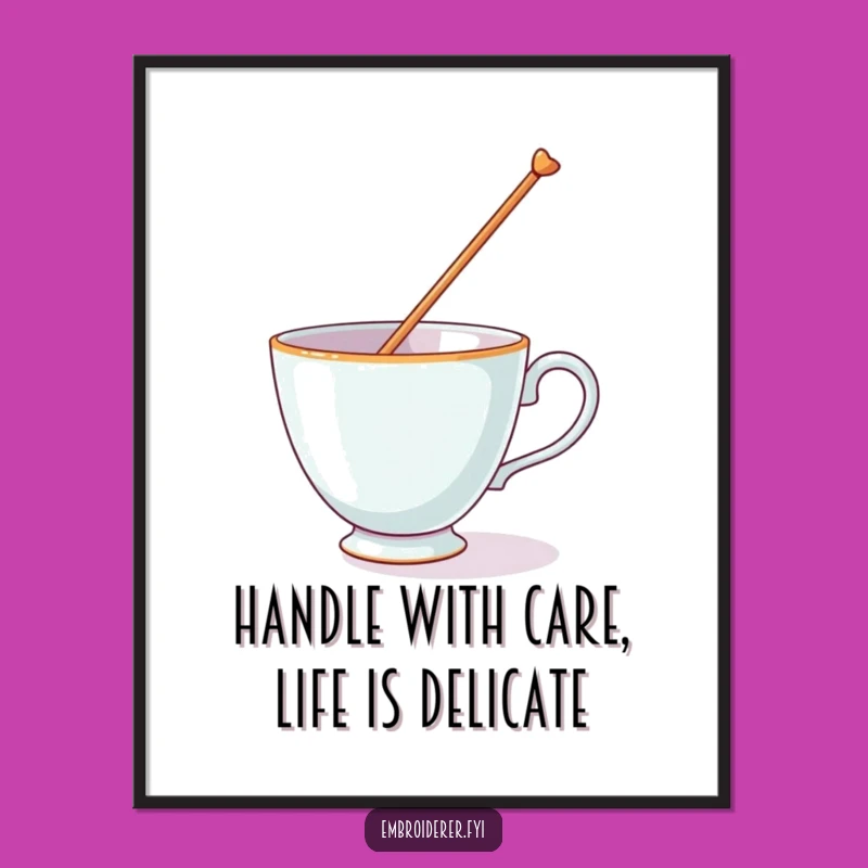 Funny Free Printable Wall Art: Wobbly Teacup Needle Art Downloadable Decor