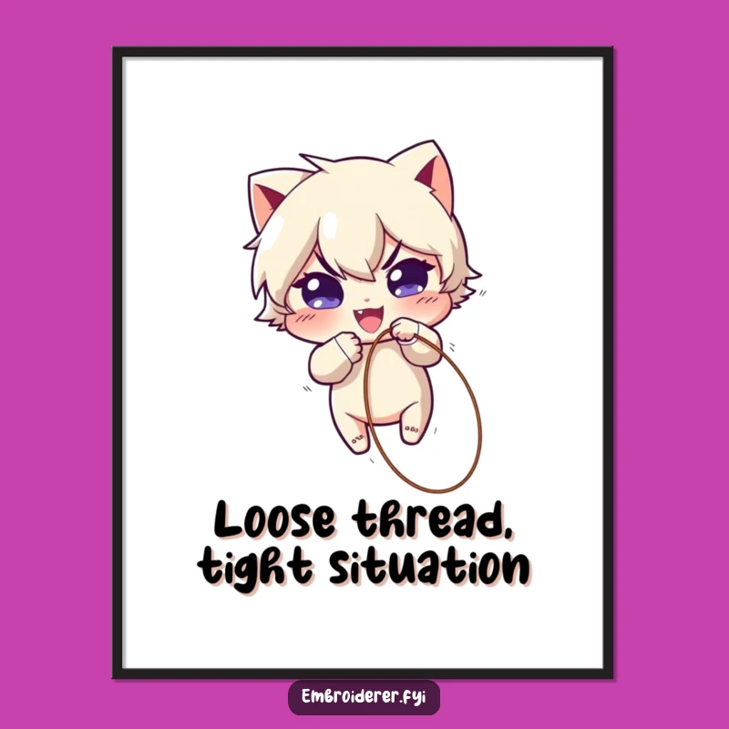 Free Printable Wall Art: Mischievous Character Unraveling Threads Humorous Downloadable Art