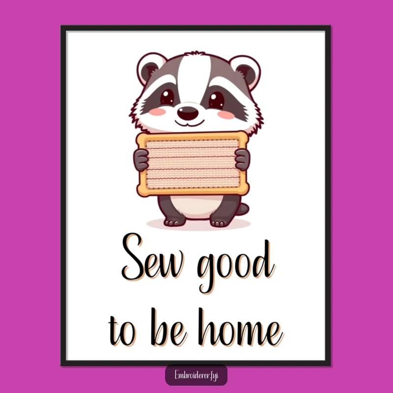 Free Printable Wall Art: Badger Holds Stitch Art, Humorous Downloadable Decor