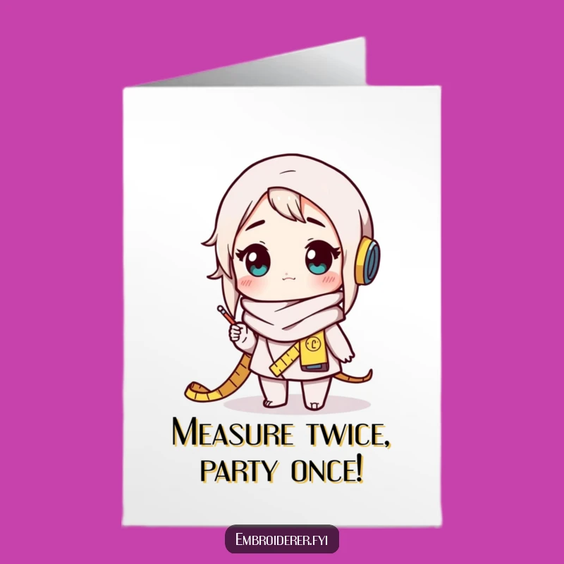 Free Printable Birthday Card: Amazed Character, Measuring Tape Scarf, Funny DIY Downloadable Gift