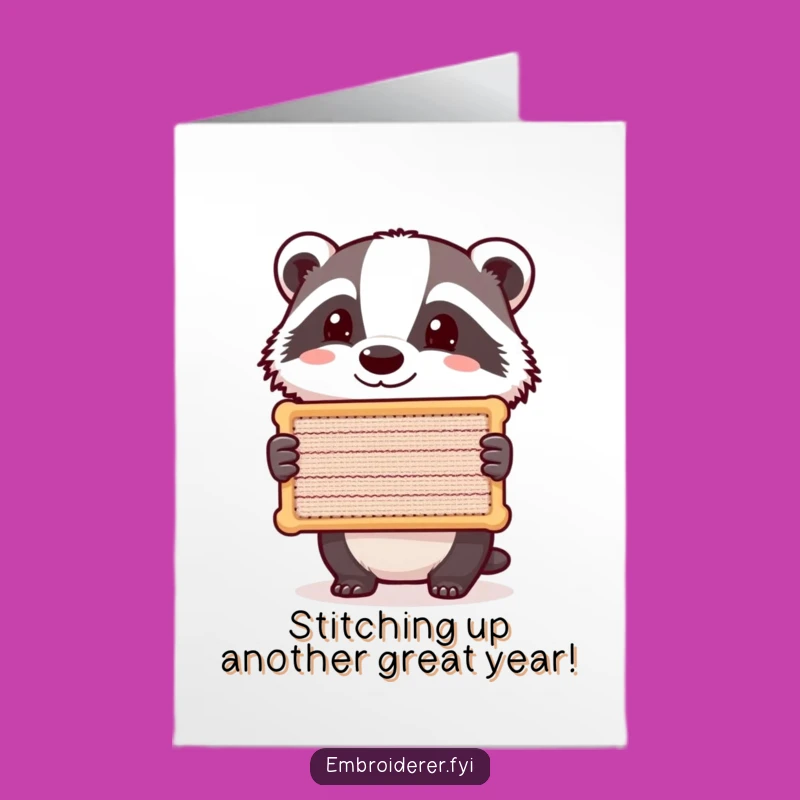 Free Printable Birthday Card: Badger with Stitch Art, Funny Downloadable Gift for Crafters